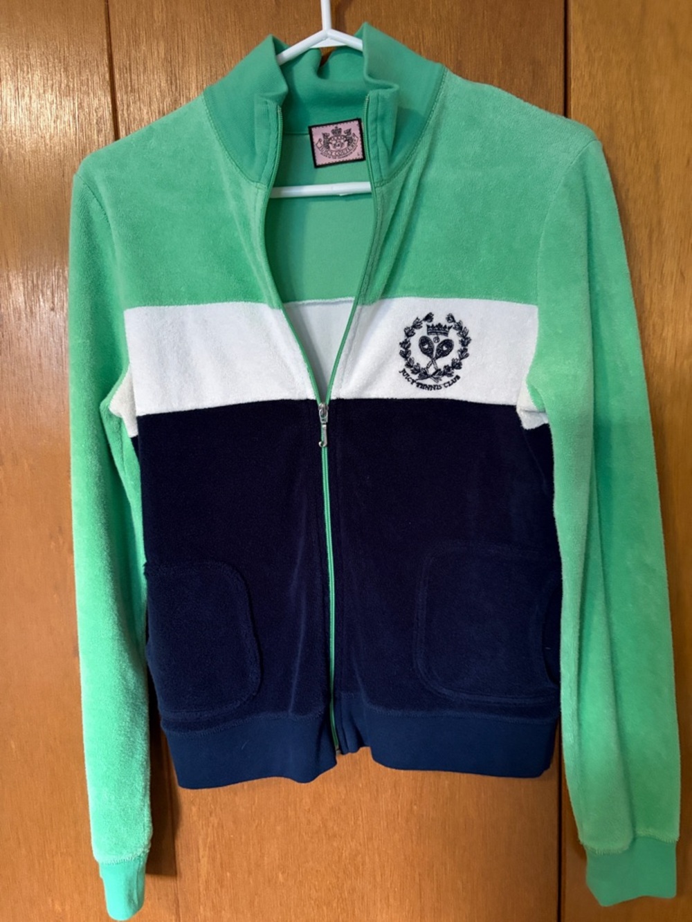 Juicy Couture Vintage Green & Navy Zip-Up Track Jacket “Juicy Tennis Club”